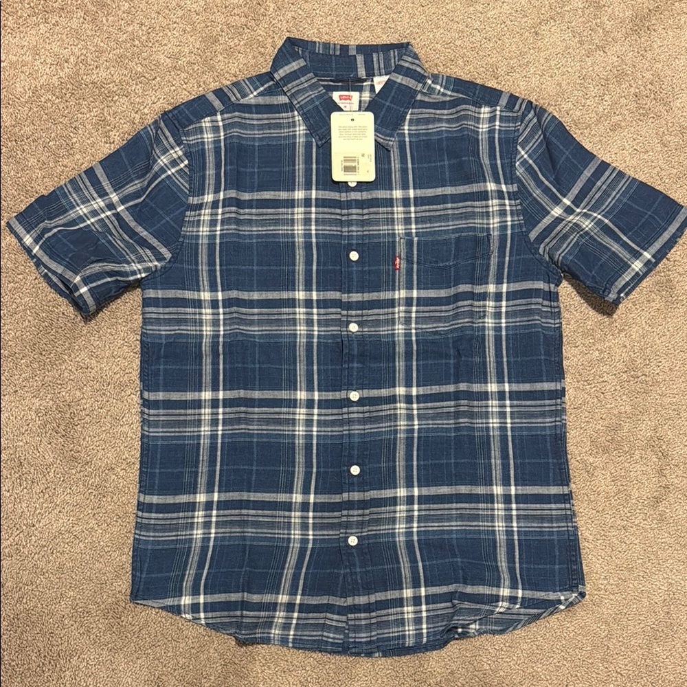 Levi's Men's Navy and White Checkered Shirt